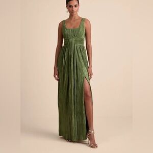 Lulus Ameena Olive Green Plisse Square Neck Sash Maxi Dress